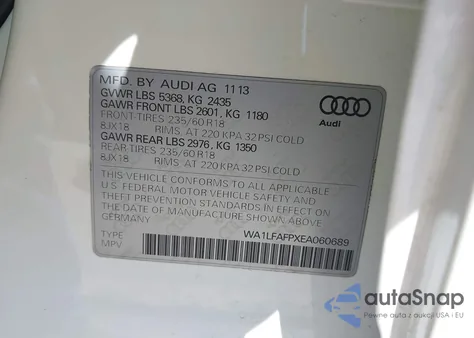 2014 Audi Q5 2.0T Premium из США, поврежденный, VIN WA1LFAFPXEA060689
